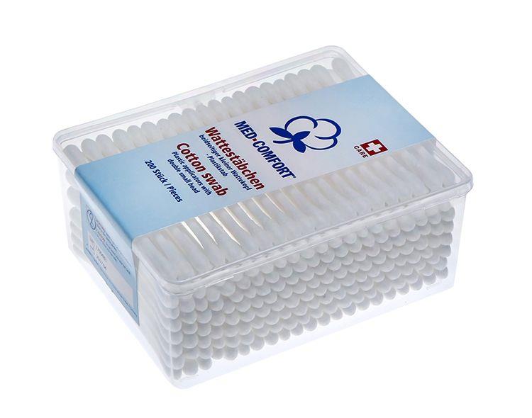 Einmal Holzstab Wattestäbchen Box, 73 mm, Naturholz, Baumwolle, Top-Comfort