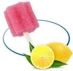 PP Mundpflegestäbchen mit PU Schwamm, 100 mm, Geschmack Lemon, Kopf rosa, Top-Comfort