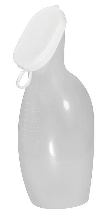 PP Urinflasche für Frauen, 1 Liter, Farbe durchscheinend mit weißem PE Deckel, Top-Comfort