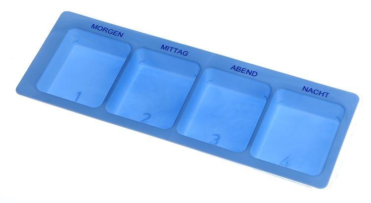 PP Einweg Medikamentendispenser, 4 Fächer, 22 x 8 x 2 cm, blau, Med-Comfort