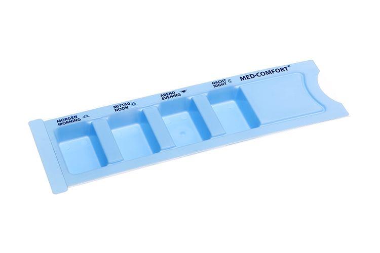 PP Einweg Medikamentendispenser, 4 Fächer, 22,2 x 6 x 1,5 cm, blau, Med-Comfort