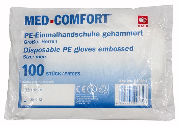 PE Handschuh, transparent, milchig, Größe L, gehämmert, Med-Comfort