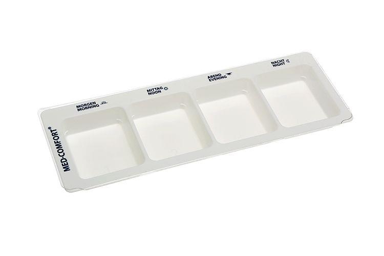 PP Einweg Medikamentendispenser, 4 Fächer, 22 x 8 x 2 cm, weiß, Med-Comfort