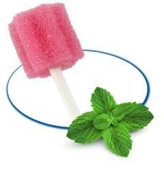 PP Mundpflegestäbchen mit PU Schwamm, 100 mm, Geschmack Minze, Kopf rosa, Top-Comfort